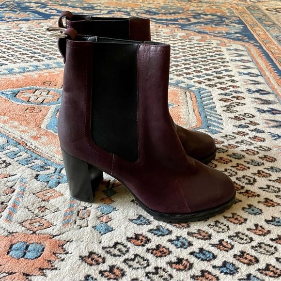 Paige Natasha Wine Red Water Resistant Stack Heel Chelsea Booties - Picture 2 of 6
